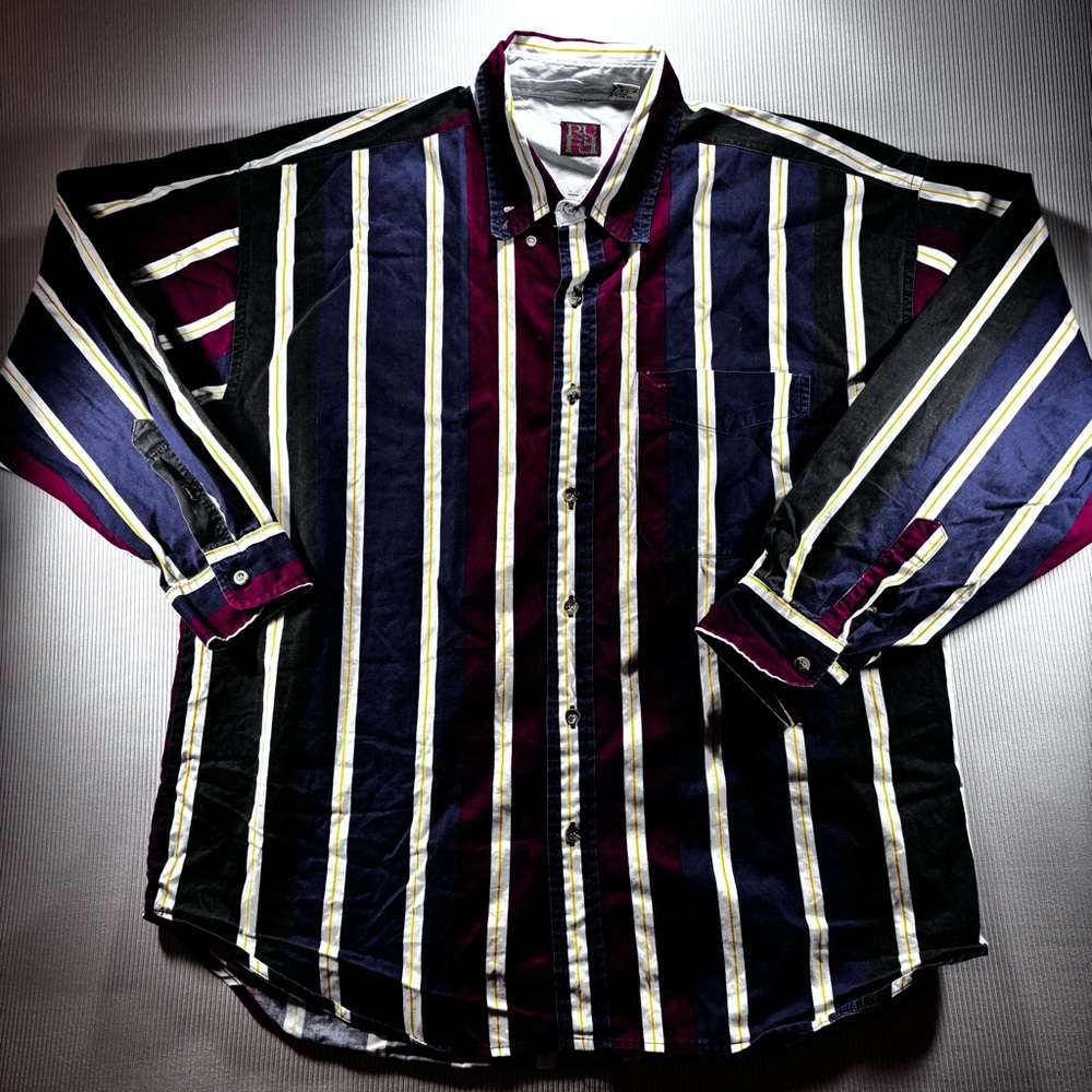 Vintage 90’s‎ Striped Men's Buttondown Shirt - Blue, Red, Yellow, Green